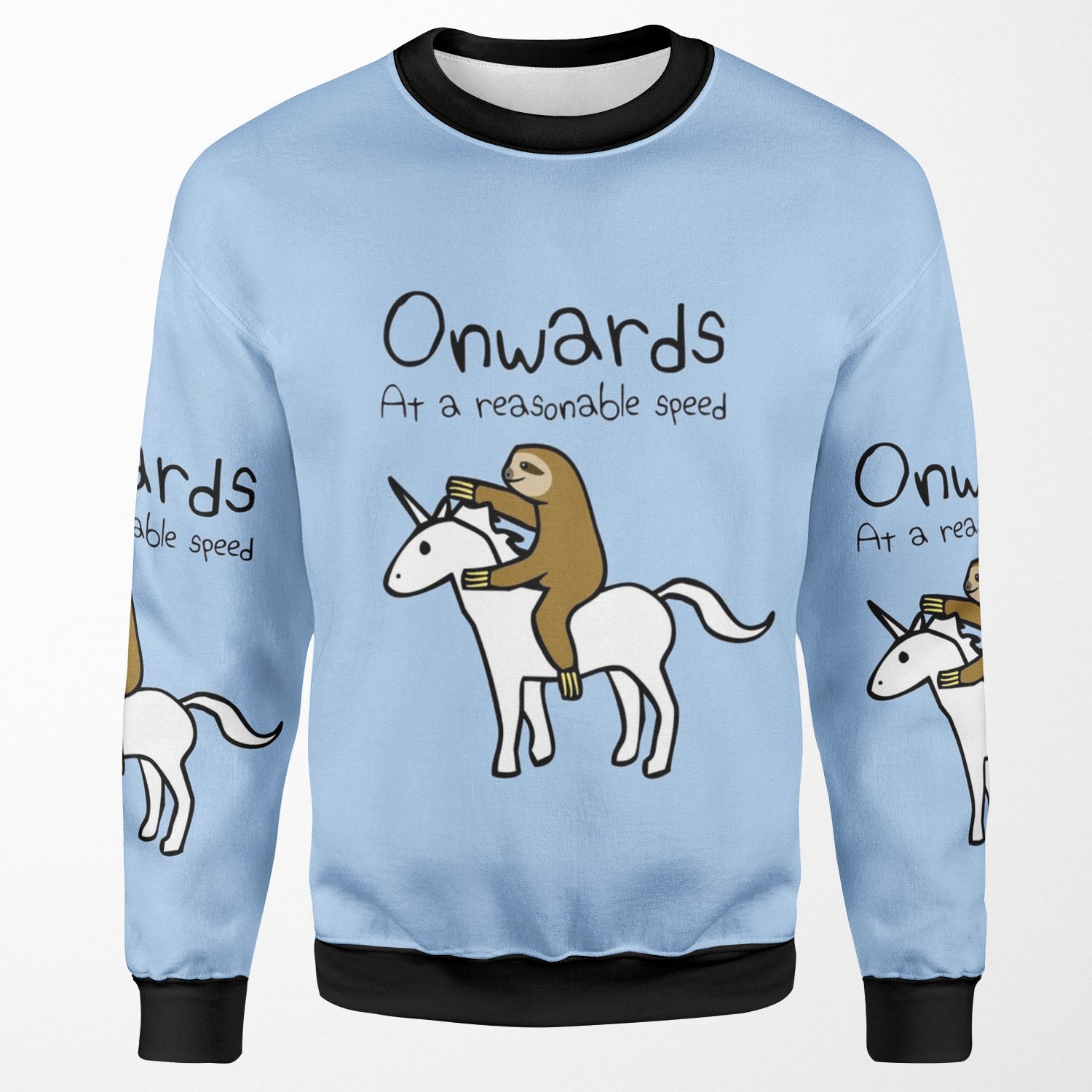 Onwards At A Reasonable Speed Sloth Riding Unicorn All-over-print Unisex Sweatshirt