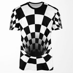 Optical Illusion Black Hole Checkerboard Black White All-over-print T-shirt