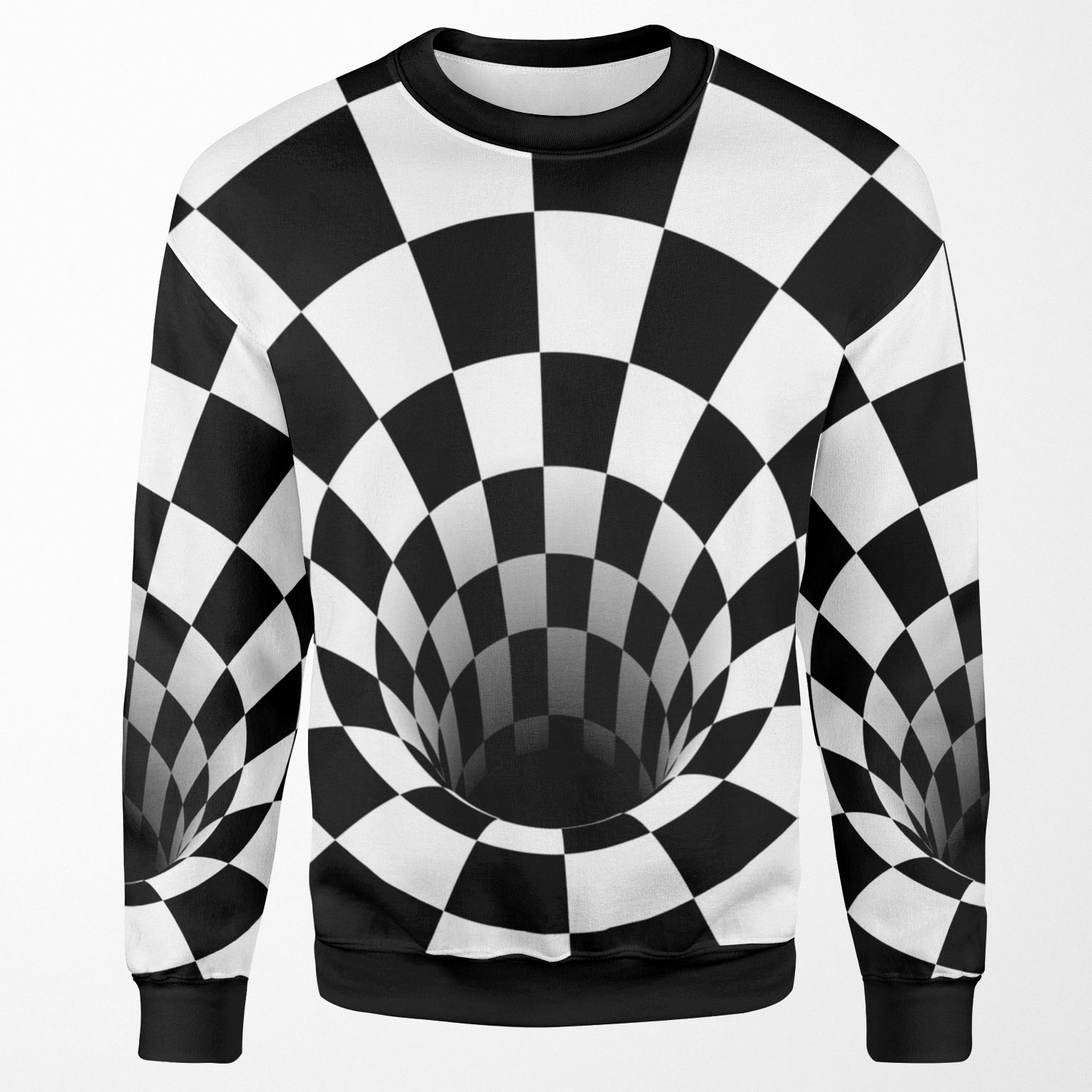 Optical Illusion Black Hole Checkerboard Black White All-over-print Unisex Sweatshirt