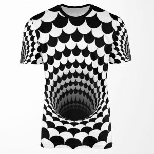 Optical Illusion Black Hole Scales Black White All-over-print T-shirt