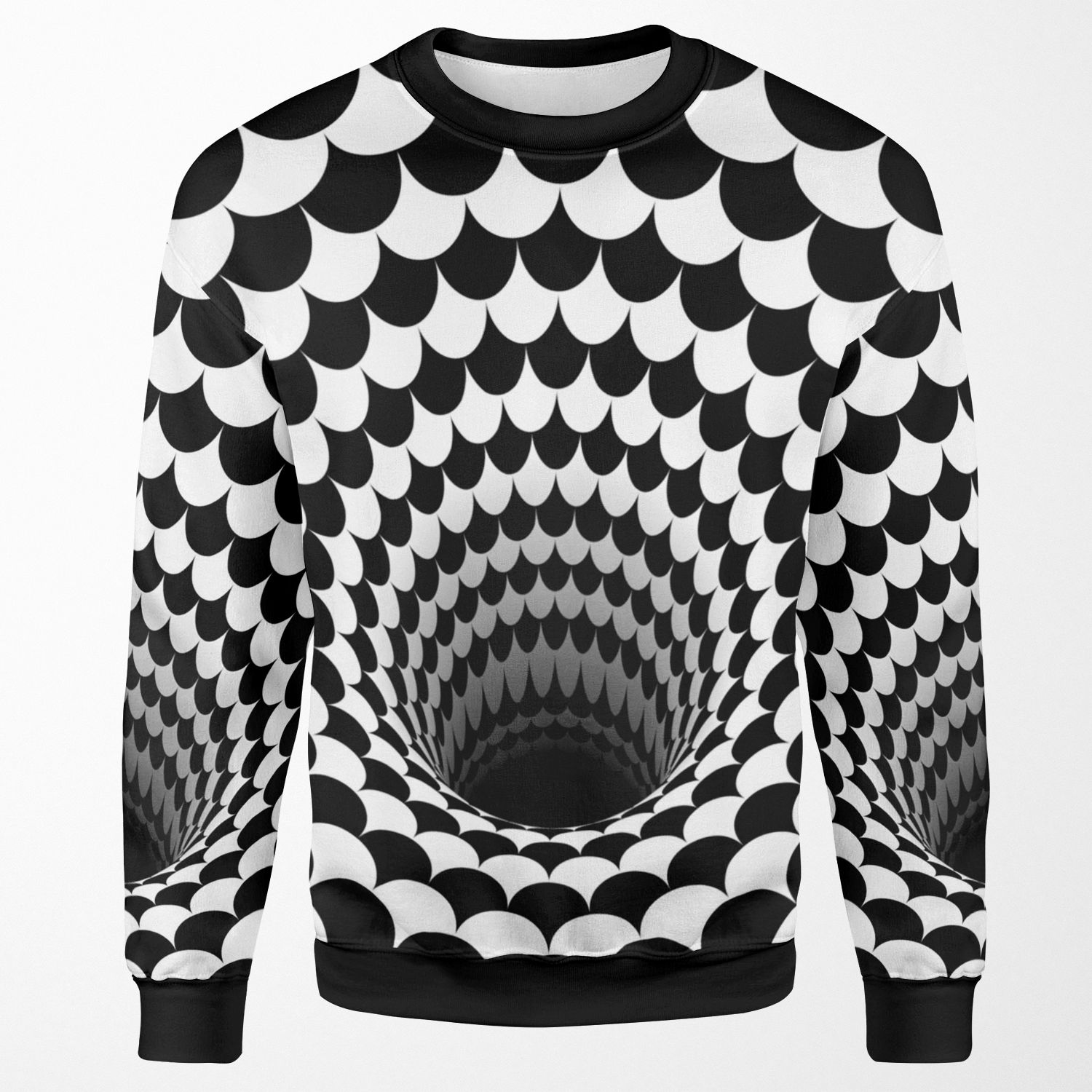 Optical Illusion Black Hole Scales Black White All-over-print Unisex Sweatshirt