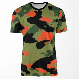 Orange And Green Camo All-over-print T-shirt