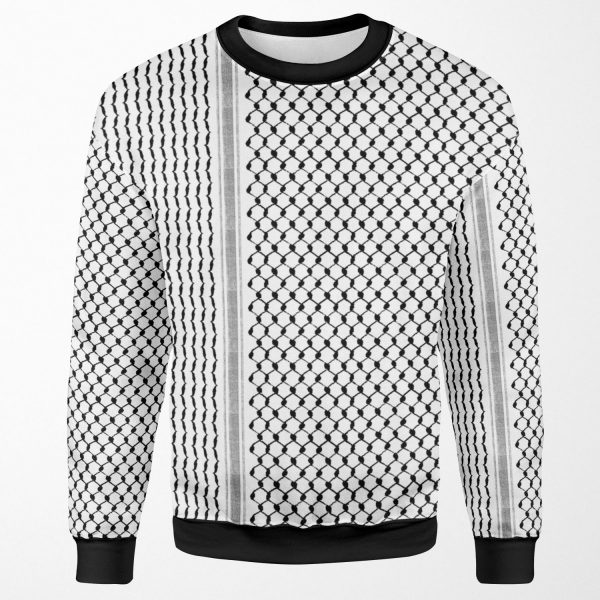 Palestinian Hatta Kufiya Folk Pattern 2 Black Palestine Arabic Traditional Keffiyeh Design All-over-print Unisex Sweatshirt