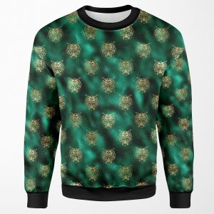 Patterns Tiger Face Pattern Design Emerald And Gold Yellow All-over-print Unisex Sweatshirt