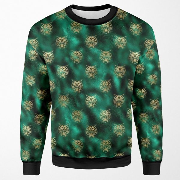 Patterns Tiger Face Pattern Design Emerald And Gold Yellow All-over-print Unisex Sweatshirt