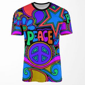 Peace And Love Flowers And Stars Hippie Design All-over-print T-shirt