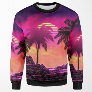 Pink Vaporwave Landscape With Rocks And Palms All-over-print Unisex Sweatshirt