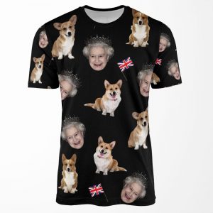 Queen Elizabeth And Corgis Pattern All-over-print T-shirt