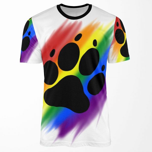 Rainbow Dog Paw Print All-over-print T-shirt