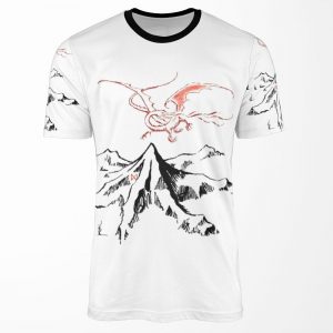Red Dragon Above A Single Solitary Peak Fan Art All-over-print T-shirt