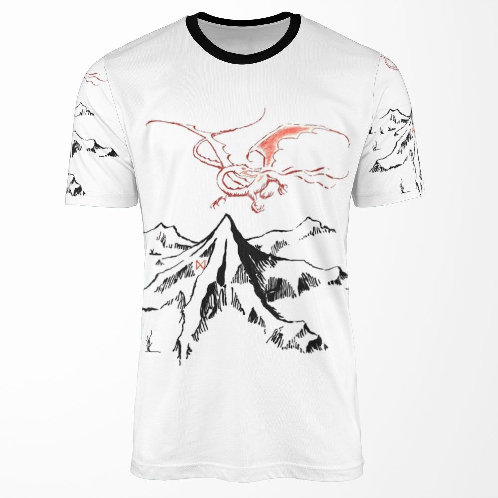 Red Dragon Above A Single Solitary Peak Fan Art All-over-print T-shirt