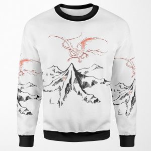 Red Dragon Above A Single Solitary Peak Fan Art All-over-print Unisex Sweatshirt