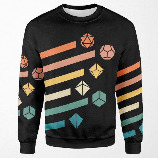 Retro Rainbow Polyhedral Dice Set Colors Tabletop Rpg All-over-print Unisex Sweatshirt