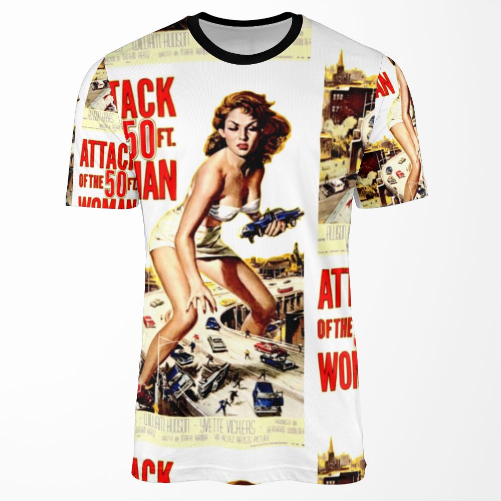Retro Vintage Drive In Movie Attack Of The 50 Ft Woman All-over-print T-shirt
