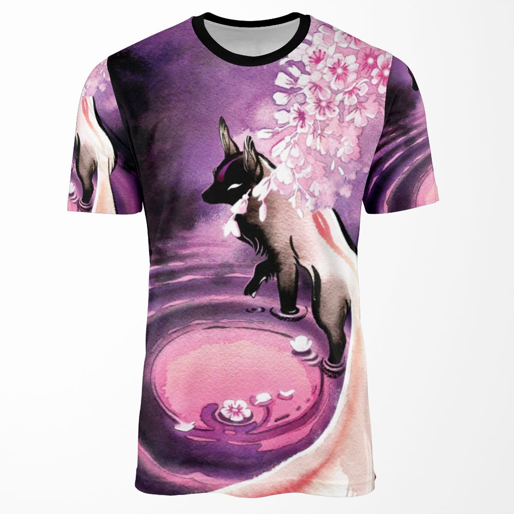 Rose Moon Sakura Blossom Fox All-over-print T-shirt