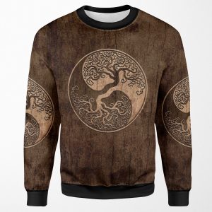 Rough Wood Grain Effect Tree Of Life Yin Yang All-over-print Unisex Sweatshirt