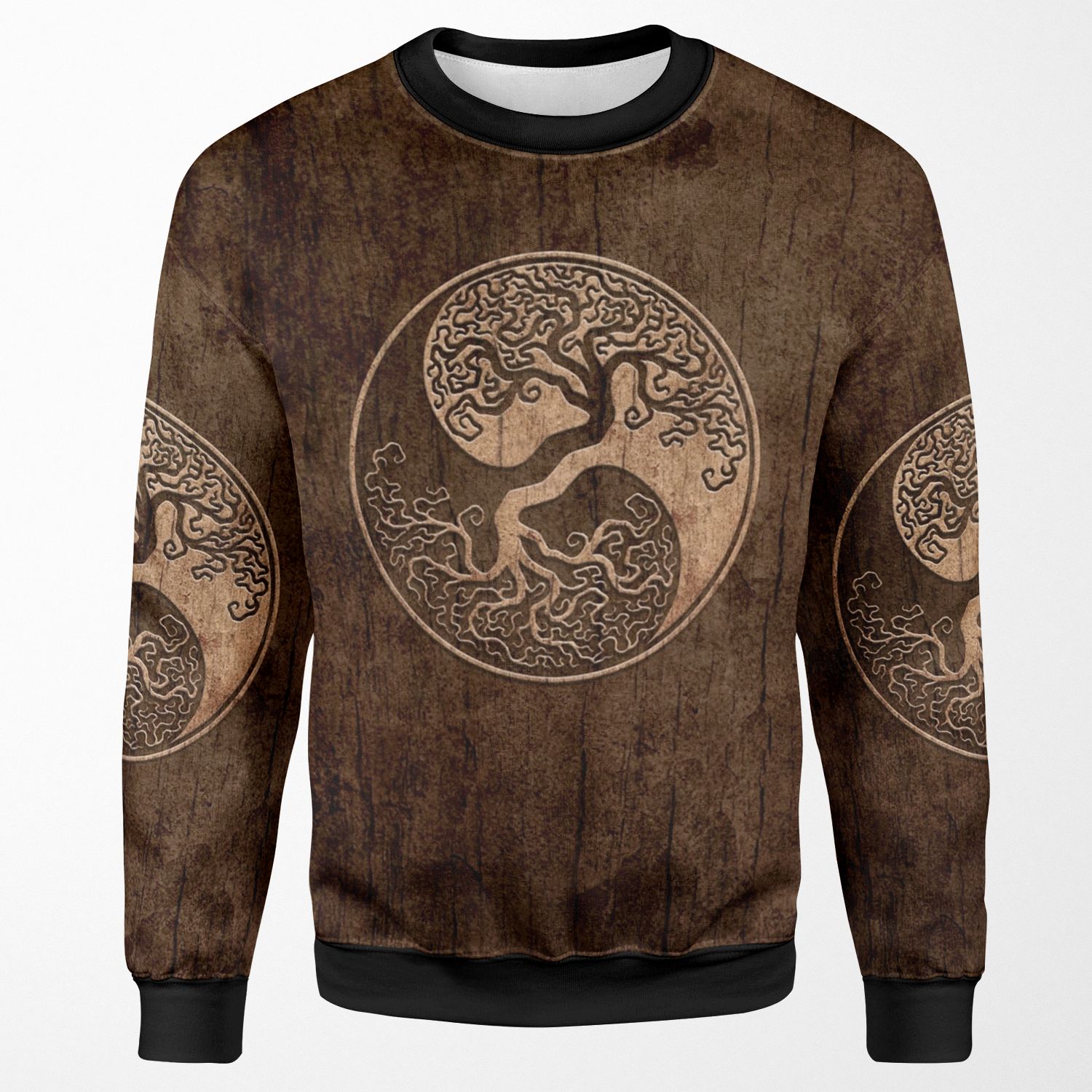 Rough Wood Grain Effect Tree Of Life Yin Yang All-over-print Unisex Sweatshirt