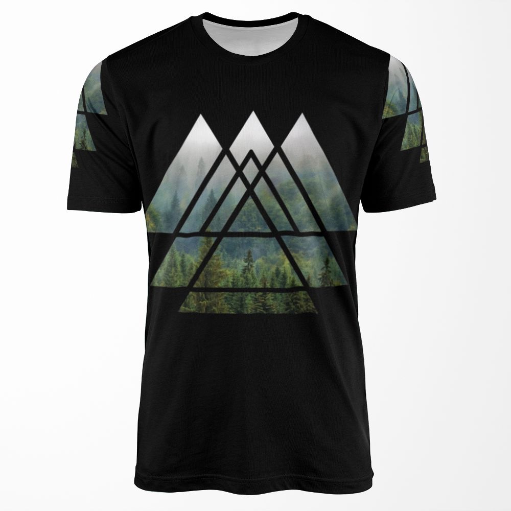 Sacred Geometry Triangles Misty Forest All-over-print T-shirt