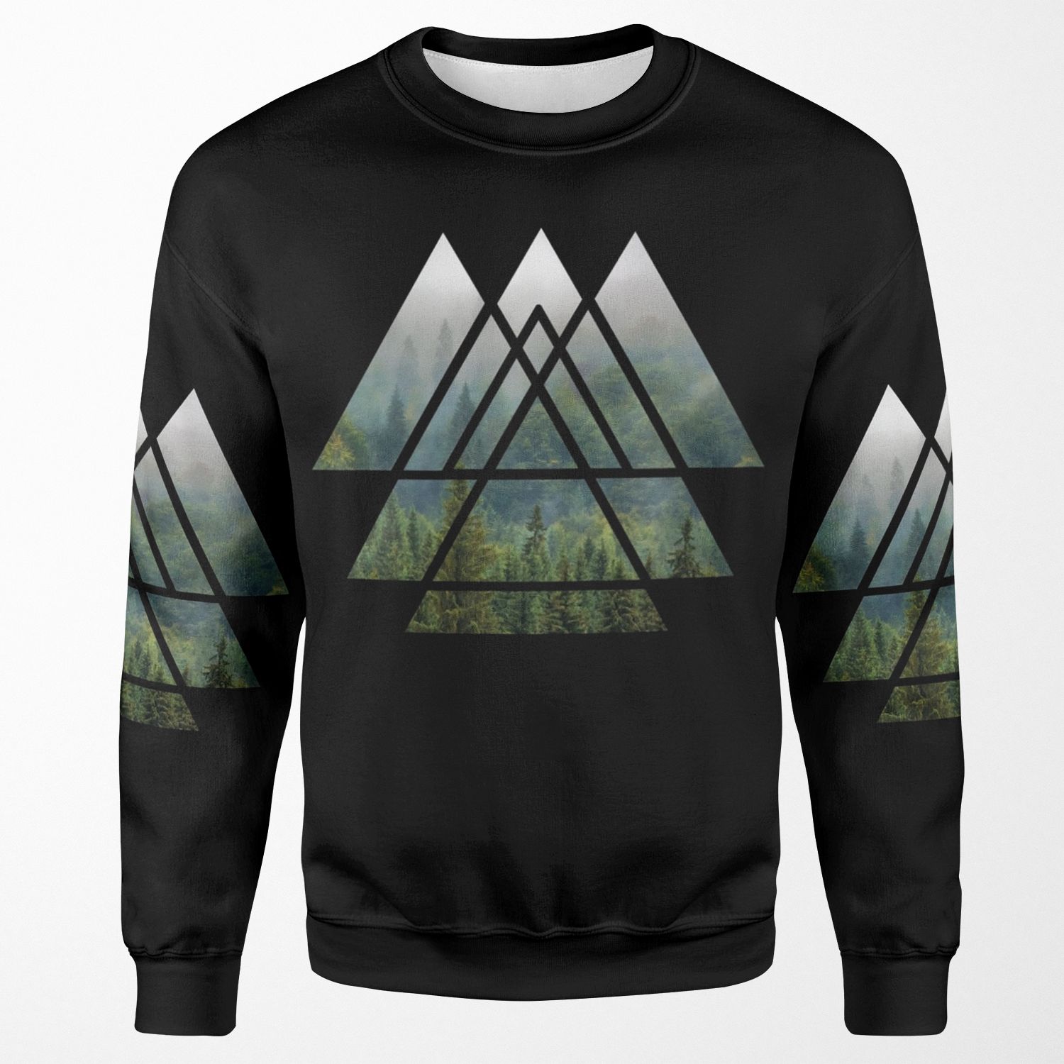Sacred Geometry Triangles Misty Forest All-over-print Unisex Sweatshirt