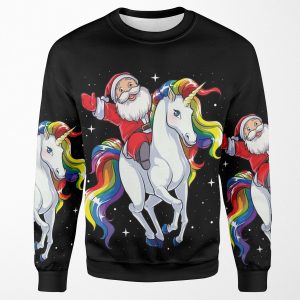 Santa Riding Unicorn T Shirt Christmas Gifts Rainbow Space Xmas T Shirt Gifts Ideas All-over-print Unisex Sweatshirt
