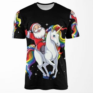 Santa Riding Unicornchristmas Gifts Rainbow Space Xmasgifts Ideas All-over-print T-shirt