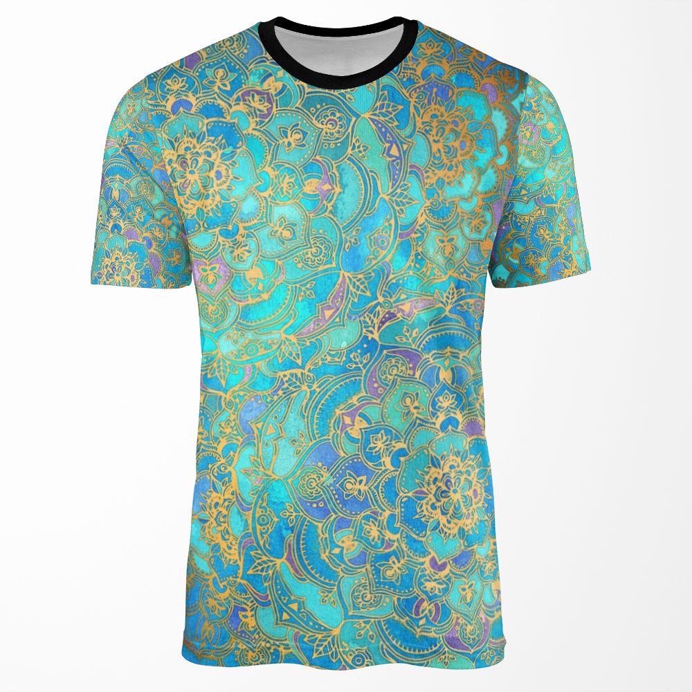 Sapphire And Jade Stained Glass Mandalas All-over-print T-shirt