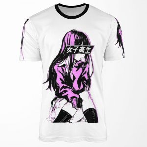 Schoolgirl Pink Sad Anime Japanese Aesthetic All-over-print T-shirt