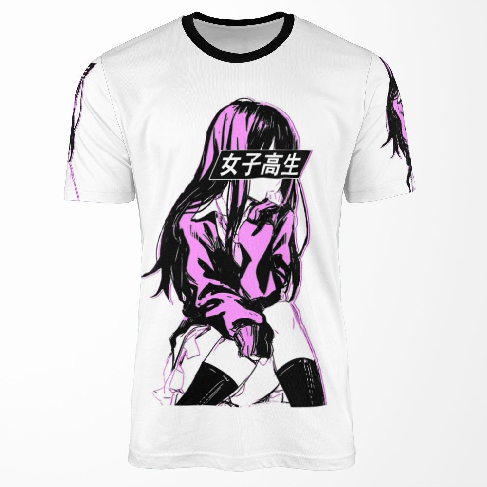 Schoolgirl Pink Sad Anime Japanese Aesthetic All-over-print T-shirt