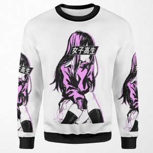 Schoolgirl Pink Sad Anime Japanese Aesthetic All-over-print Unisex Sweatshirt