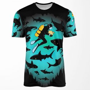 Screwed Funny Shark And Diver Illustration All-over-print T-shirt