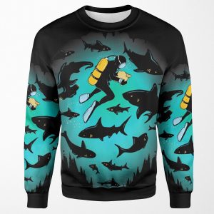 Screwed Funny Shark And Diver Illustration All-over-print Unisex Sweatshirt