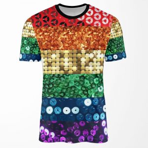 Sequin Print Pride Flag All-over-print T-shirt