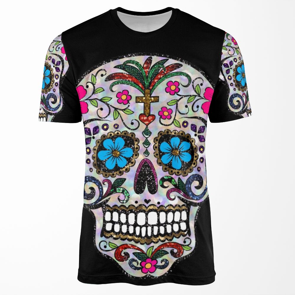 Sequin Print Sugar Skulls All-over-print T-shirt