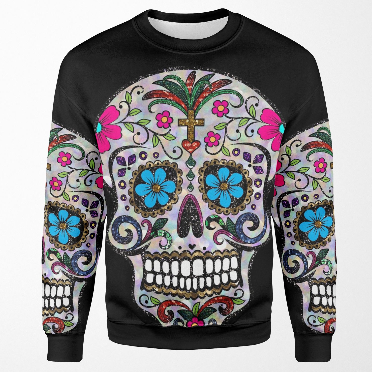 Sequin Print Sugar Skulls All-over-print Unisex Sweatshirt