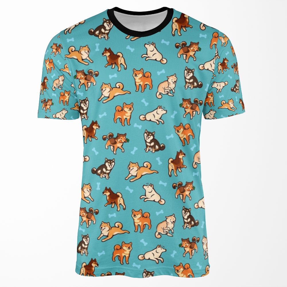 Shibes In Blue All-over-print T-shirt