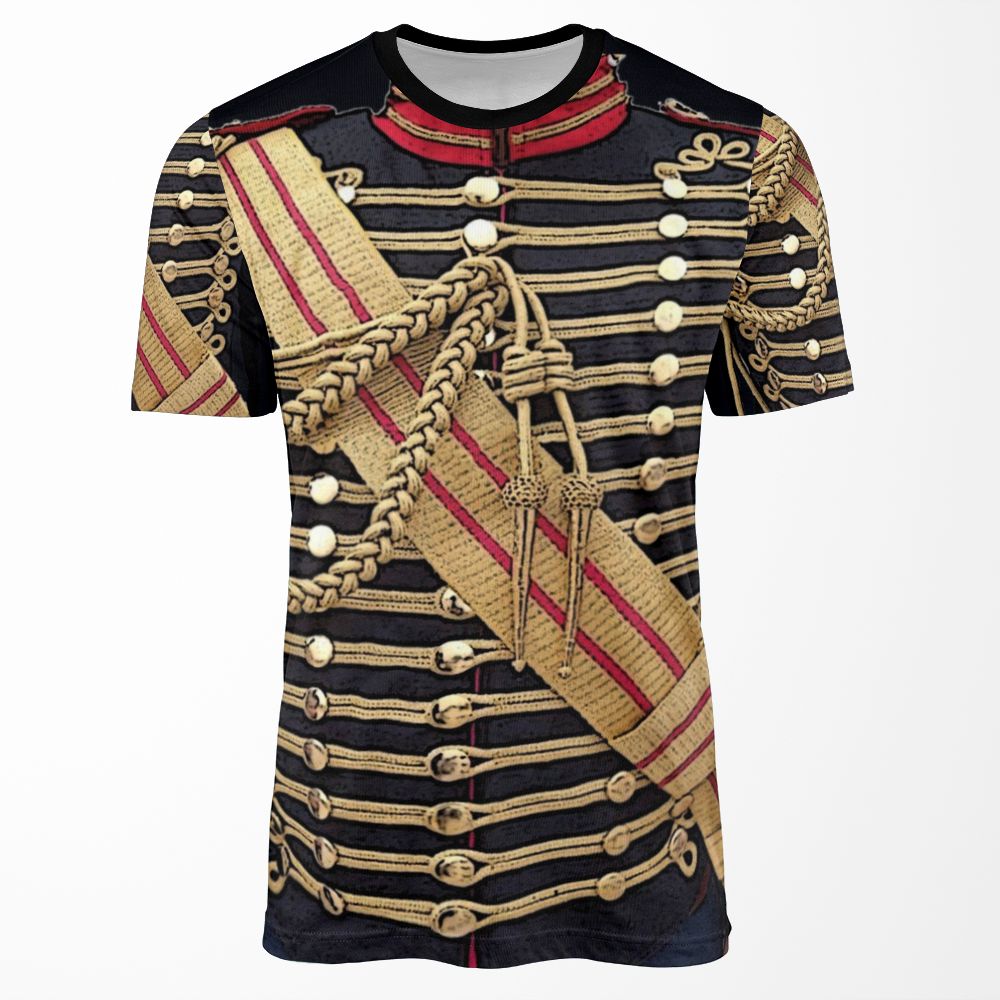 Simulated Uniform%3B Blue Hussar Jacket With Gold Trim All-over-print T-shirt