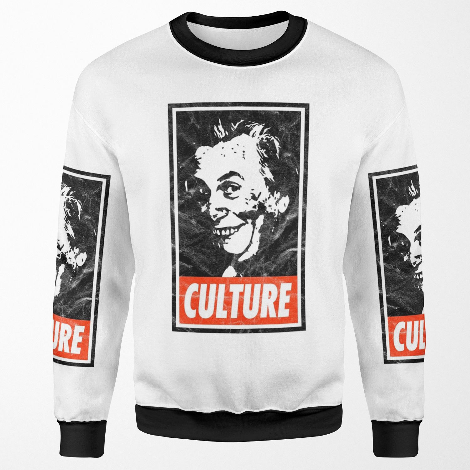Sir Les Culture White Distressed Look All-over-print Unisex Sweatshirt