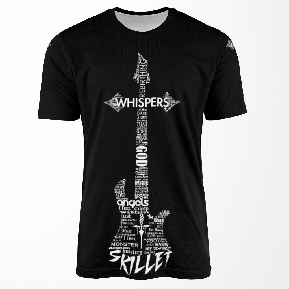 Skillet Guitar Typography On Black All-over-print T-shirt