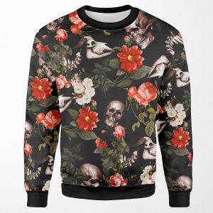 Skull And Floral Pattern All-over-print Unisex Sweatshirt