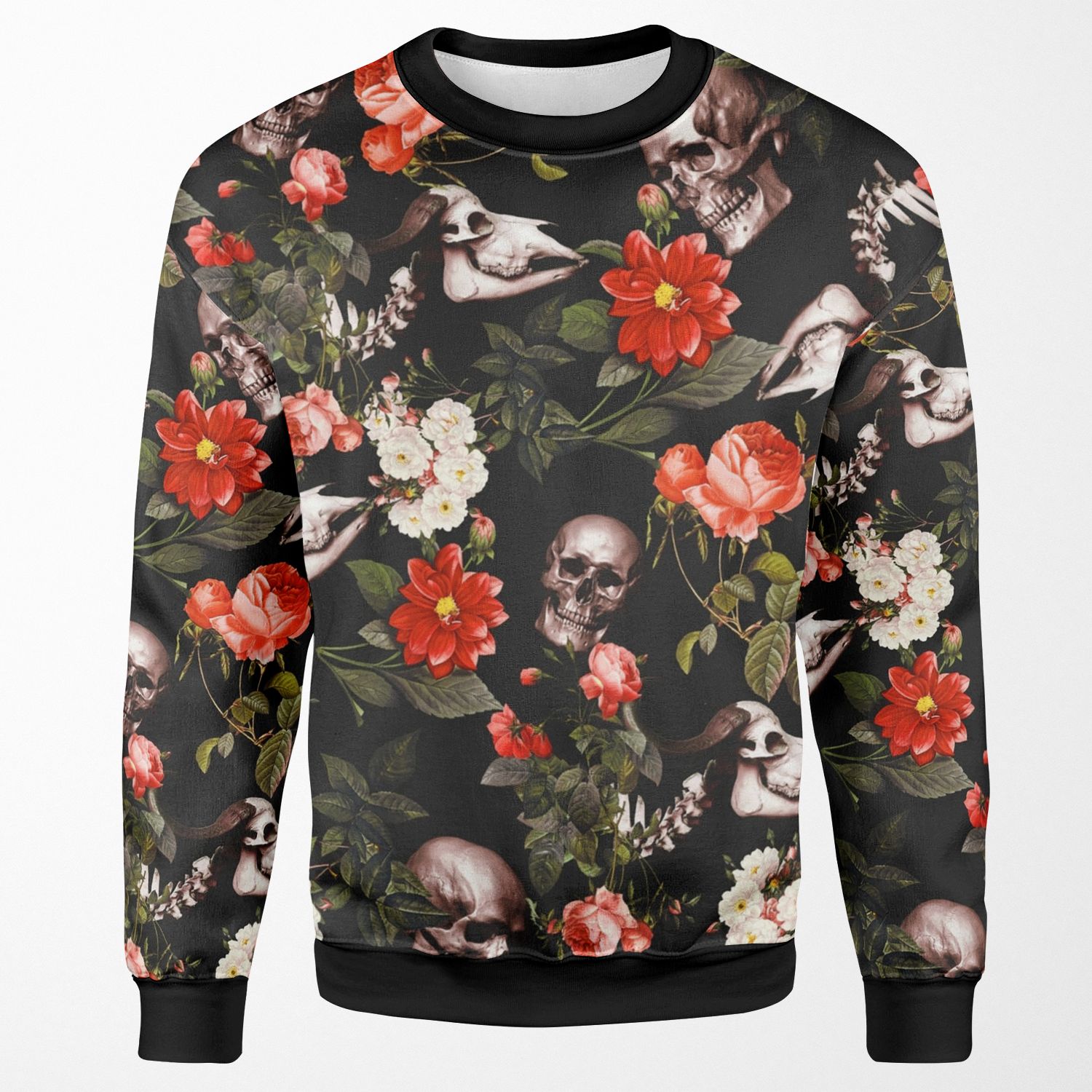Skull And Floral Pattern All-over-print Unisex Sweatshirt