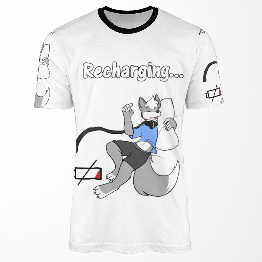 Sleepy Furry Wolf Snoozing And Recharging All-over-print T-shirt