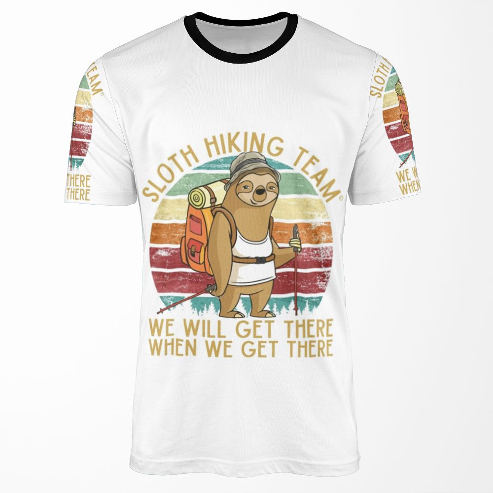 Sloth Hiking Team We Will Get There When We Get There Funny Vintage All-over-print T-shirt