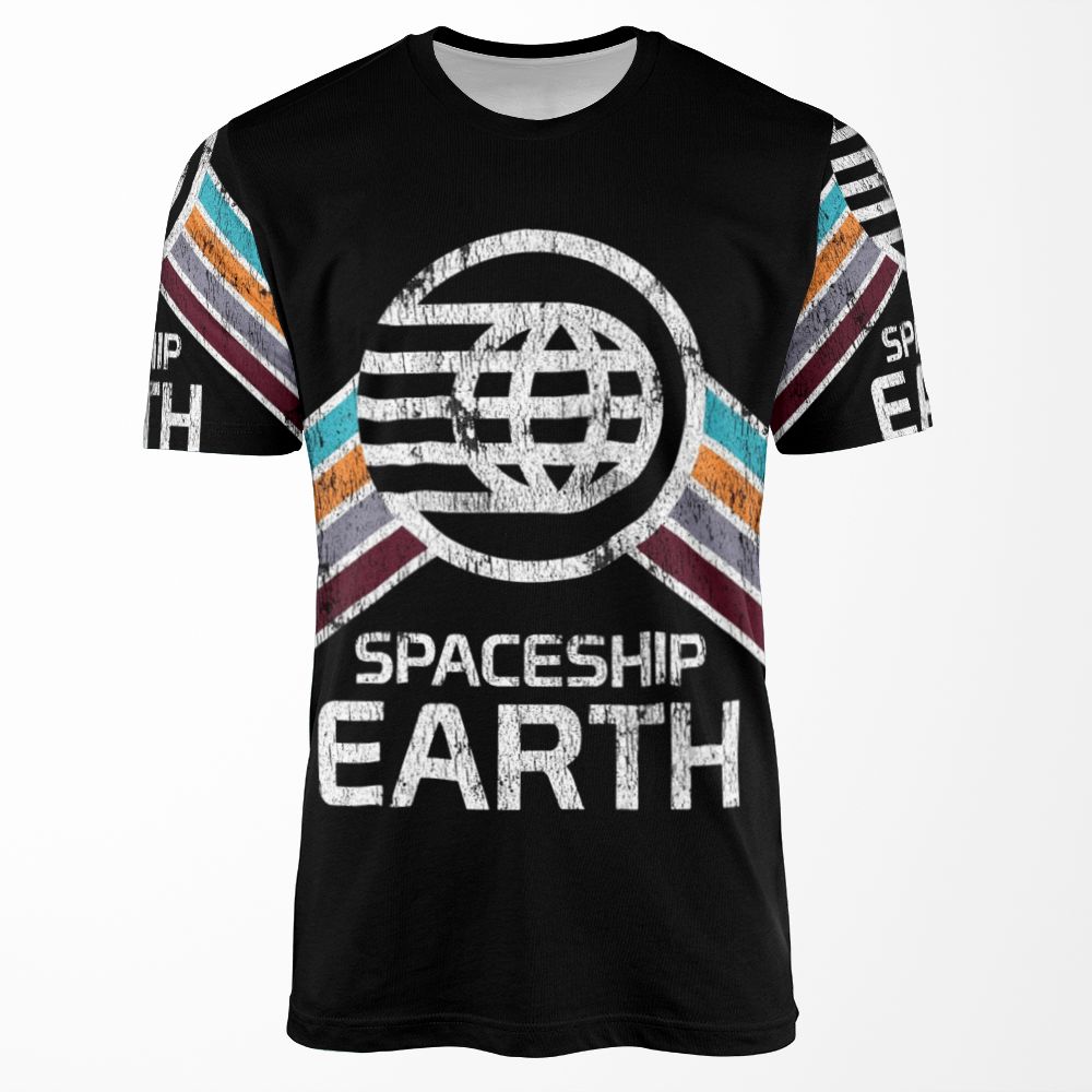 Spaceship Earth Logo In Vintage Distressed Retro Style All-over-print T-shirt