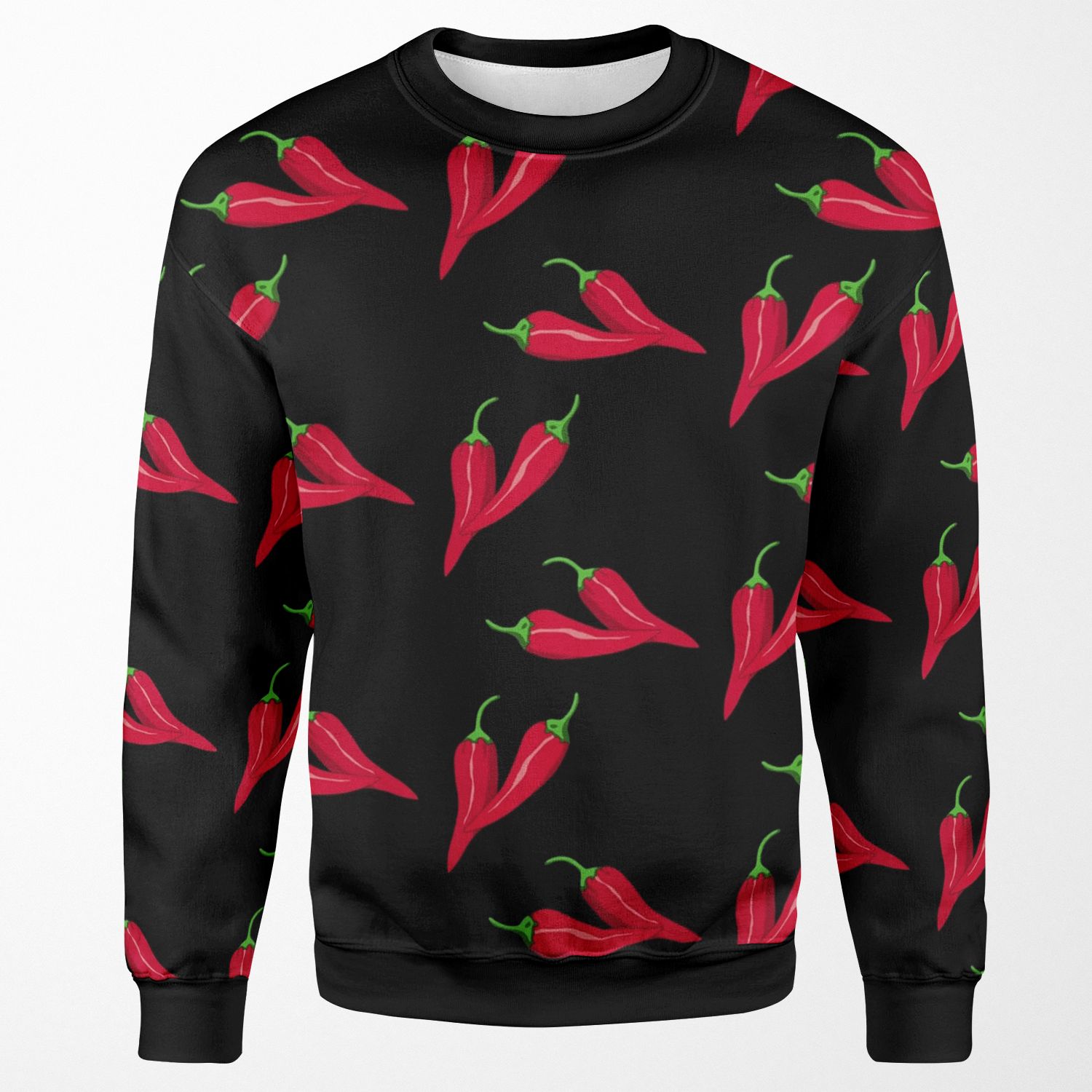 Spicy Red Chilli Pattern Hot Peppers At Black All-over-print Unisex Sweatshirt