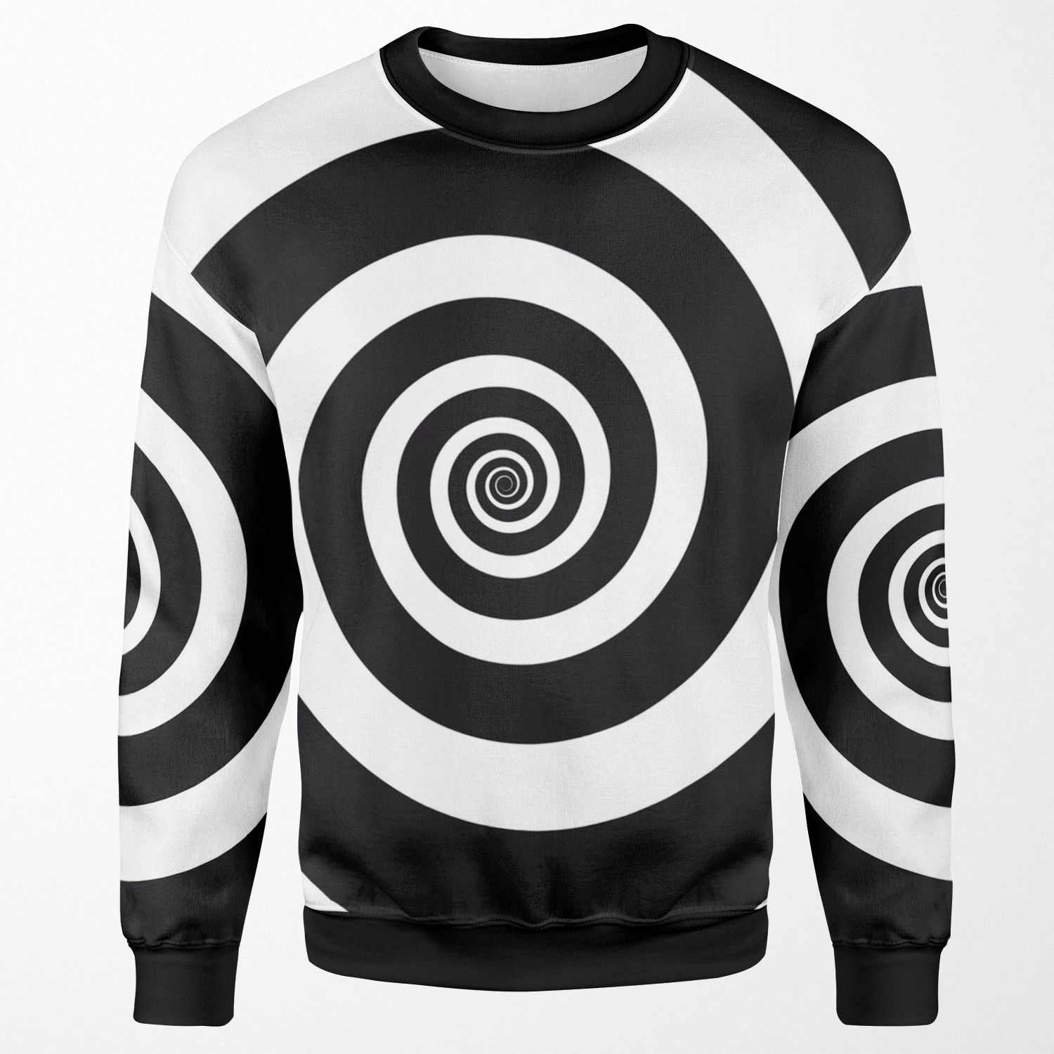 Spiral Hypnotic Retro Mind Control Visual Illusion Black And White Hd High Quality All-over-print Unisex Sweatshirt