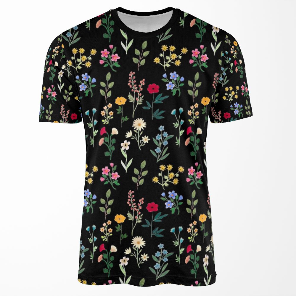 Spring Botanicals Black All-over-print T-shirt