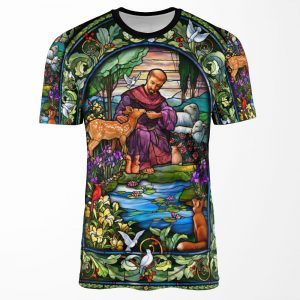 St Francis Stained Glass All-over-print T-shirt