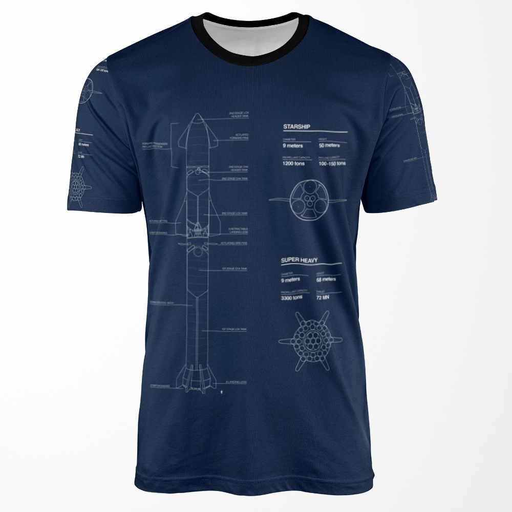 Starship Spacex Blueprint 2020 All-over-print T-shirt