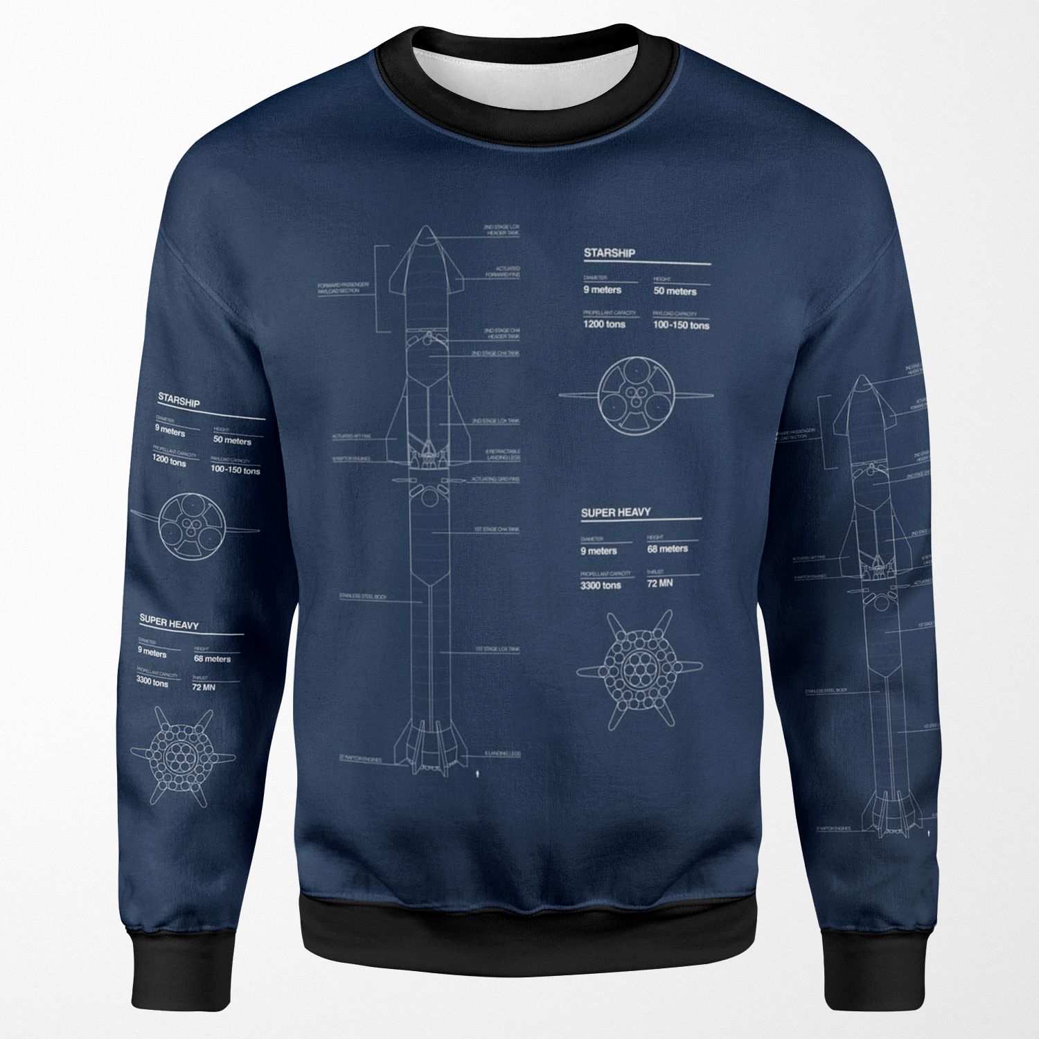 Starship Spacex Blueprint 2020 All-over-print Unisex Sweatshirt