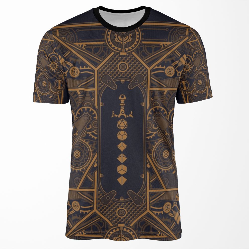 Steampunk Polyhedral Dice Sword All-over-print T-shirt